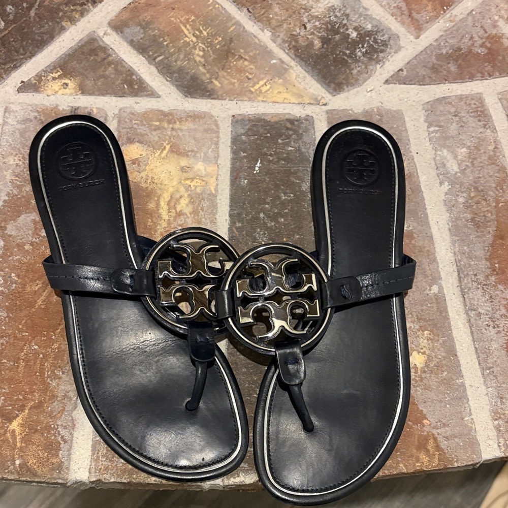 Tory Burch Miller Navy Leather Sandals
